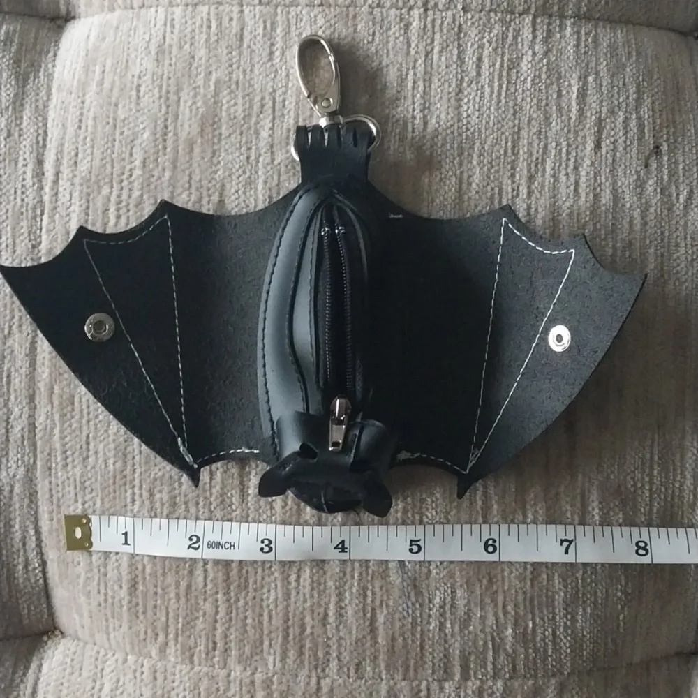 NWT Bat Bag Belt Charm Coin Purse Key Chain Black Faux Leather - Picture 6 of 8
